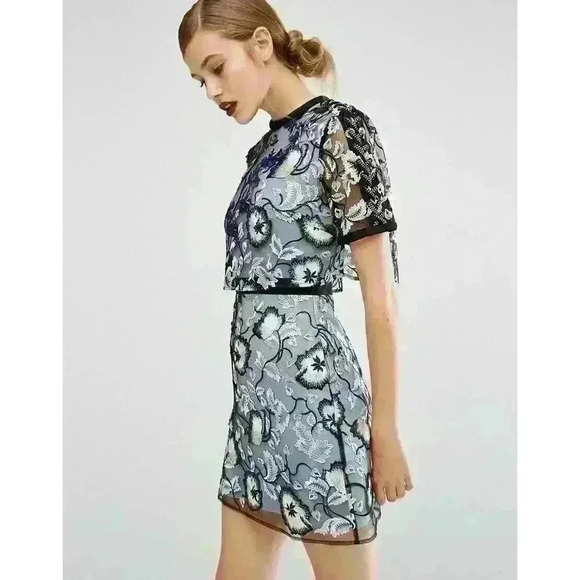 Self-Portrait Womens Florentine Embroidered Mesh Lace Floral Mini Dress US 2 - Picture 3 of 16